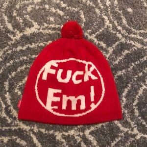 Vintage supreme  red “fuck em!” Beanie